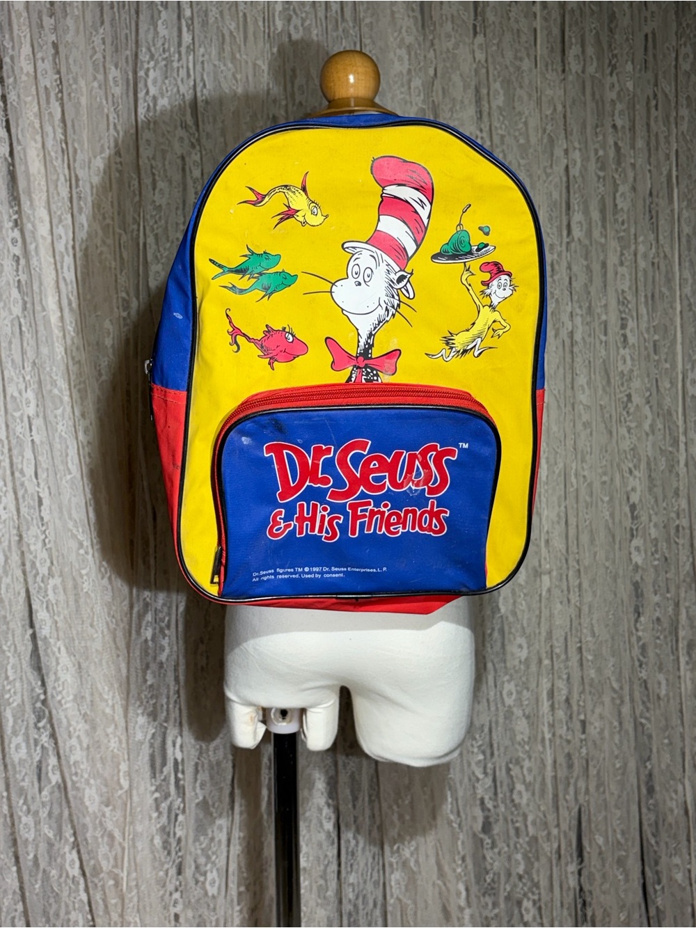 Dr. Seuss Yellow Blue Red Kids Backpack with Cat in the Hat